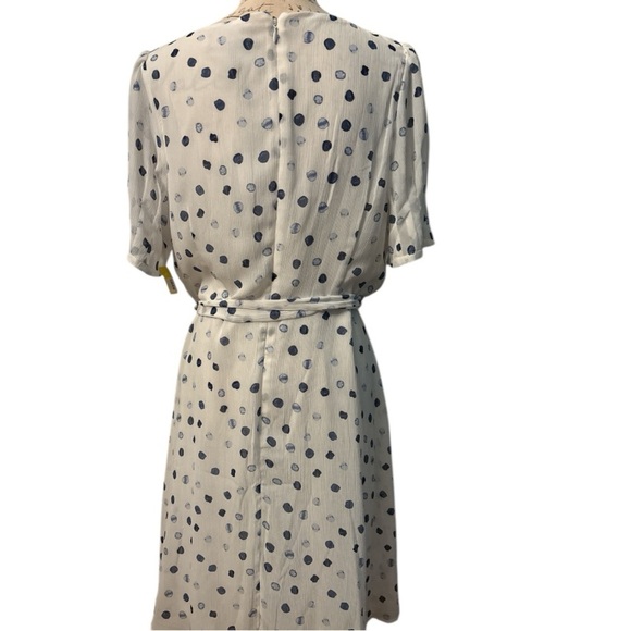 DKNY spring summer dress, white with blue dots, belted , full skirt, lined. SZ12 - Picture 4 of 12
